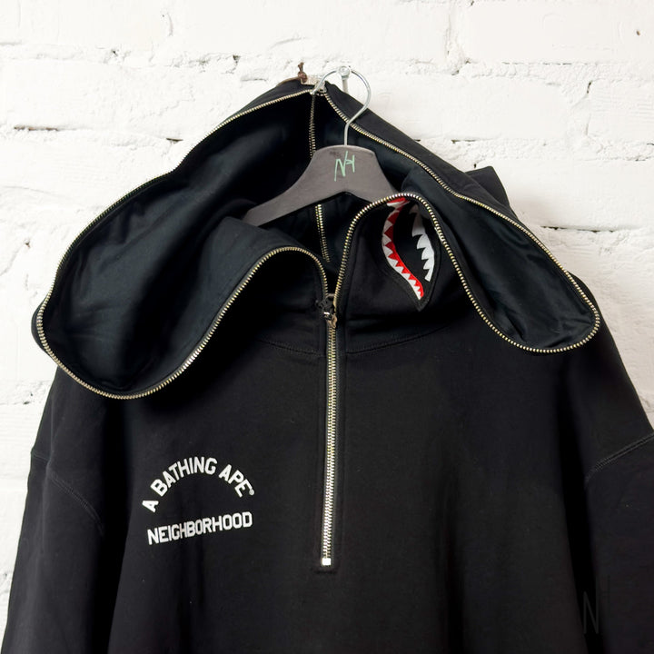 BAPE x Neighborhood Two Face Half Zip Pullover Hoodie Black N-Hype pół-zipowa bluza z kapturem.