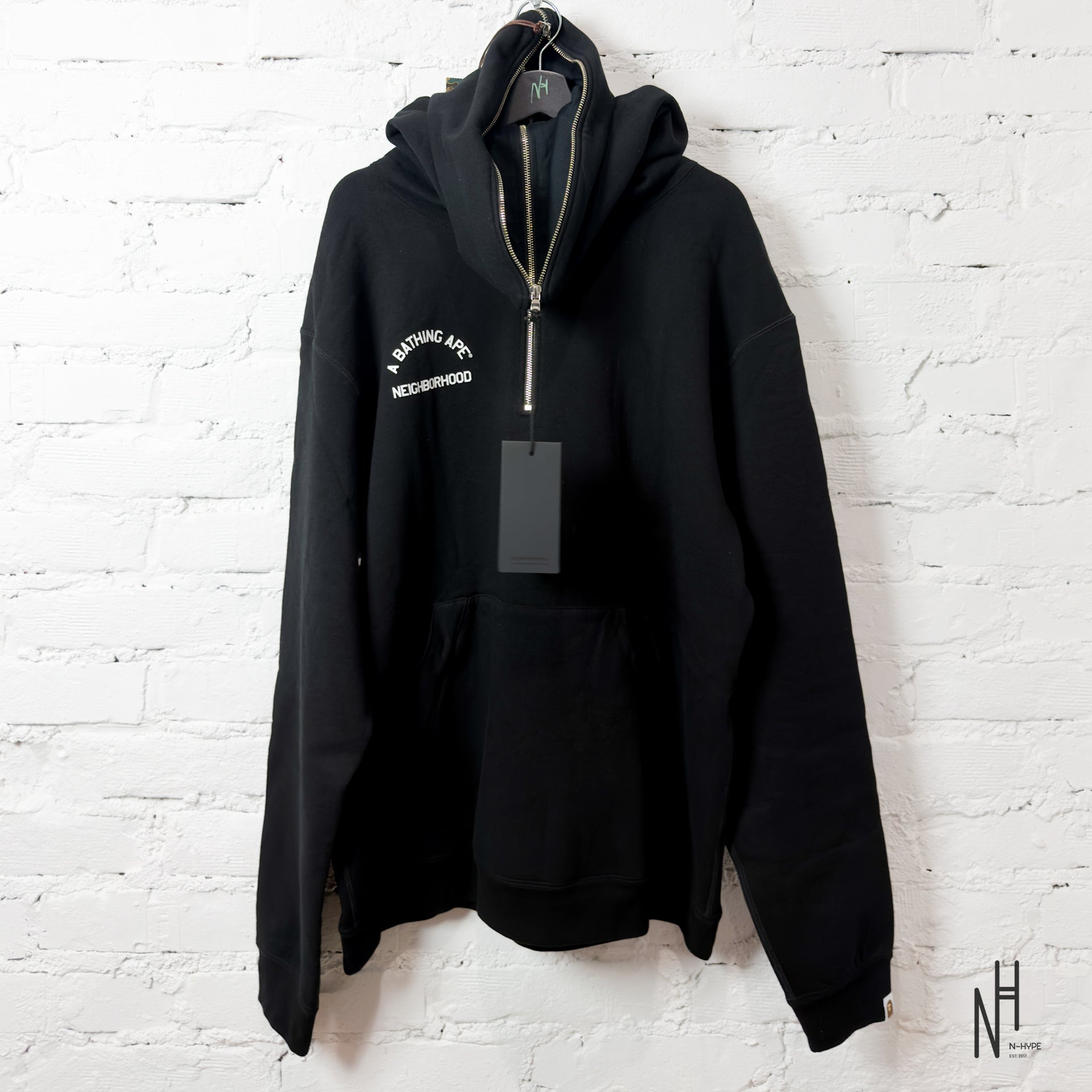 BAPE x Neighborhood Two Face Half Zip Pullover Hoodie Black | N-Hype