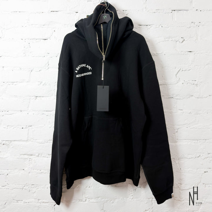 BAPE x Neighborhood Two Face Half Zip Pullover Hoodie Black N-Hype Sweatshirt