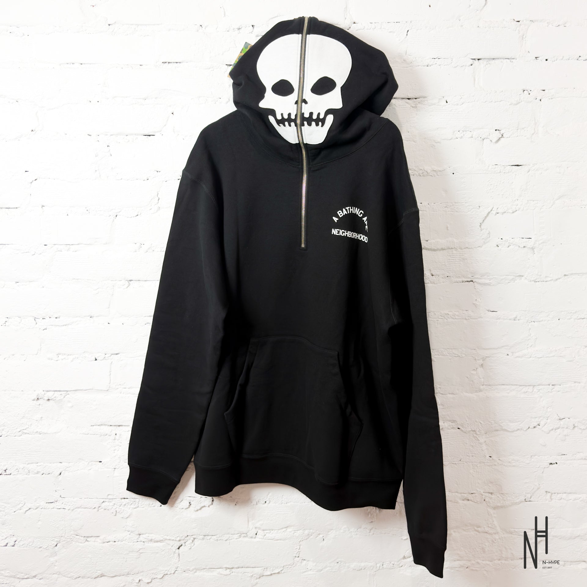 BAPE x Neighborhood Two Face Half Zip Pullover Hoodie Black | N-Hype