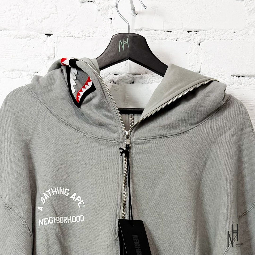 BAPE x Neighborhood Two Face Half Zip Pullover Hoodie Gray N-Hype sweatshirt men's fashion trend