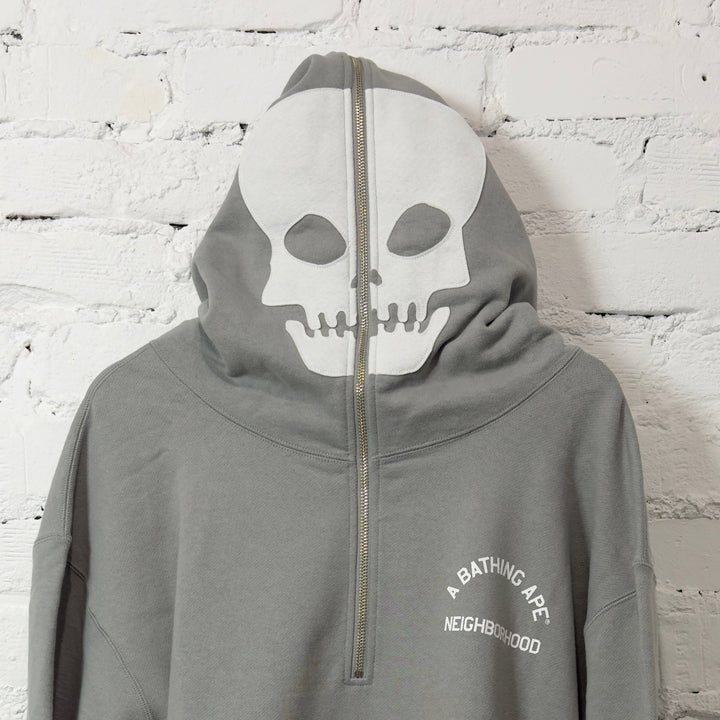 BAPE x Neighborhood Half Zip Pullover Hoodie Gray N-Hype streetwear fashion sweatshirt.