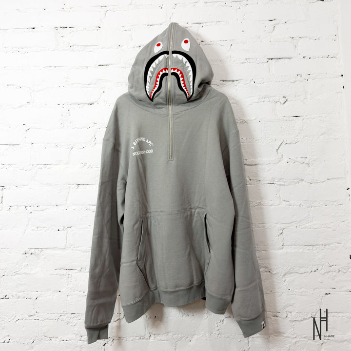 BAPE x Neighborhood Two Face Half Zip Pullover Hoodie Gray N-Hype Sweatshirt
