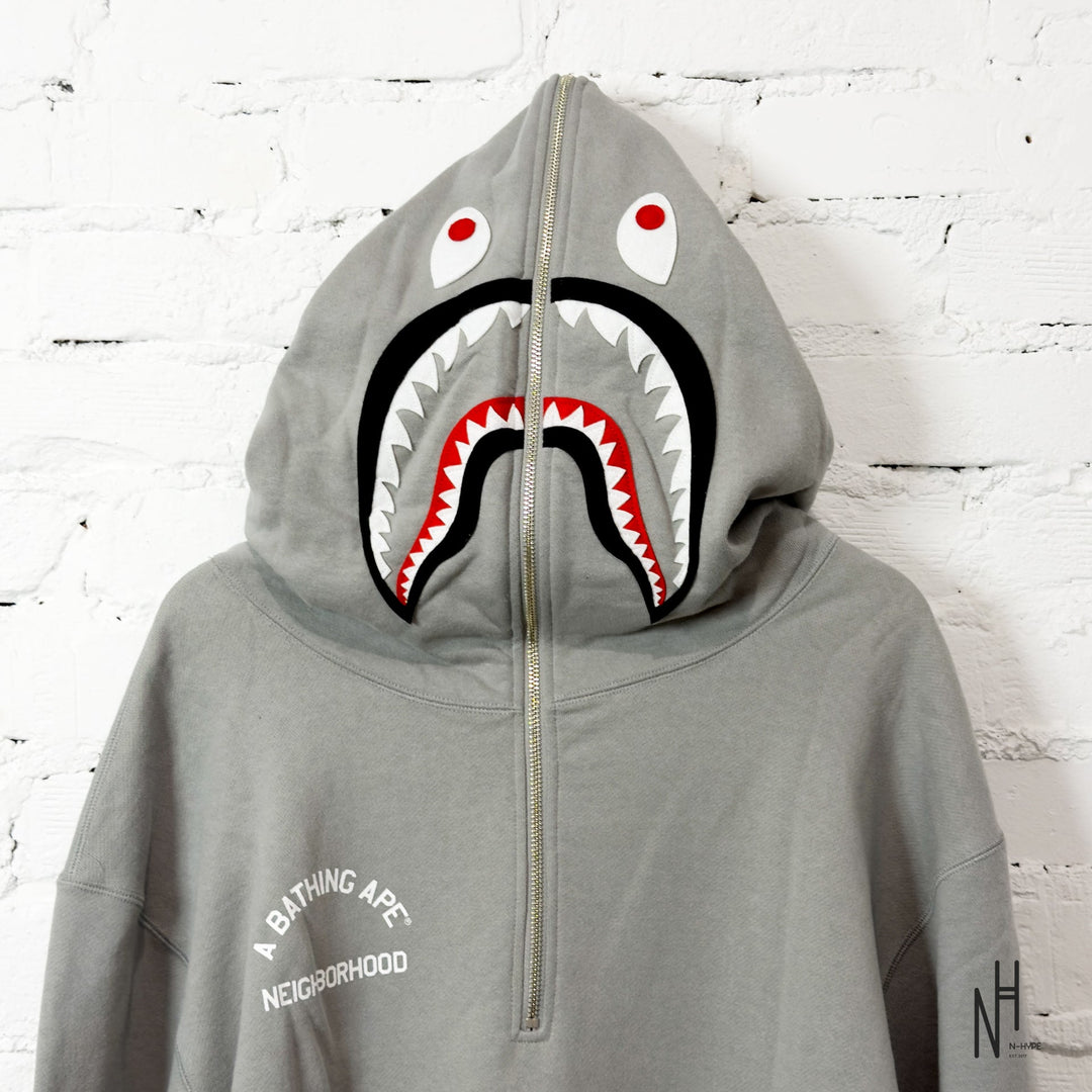 BAPE x Neighborhood Two Face Half Zip Pullover Hoodie szara N-Hype