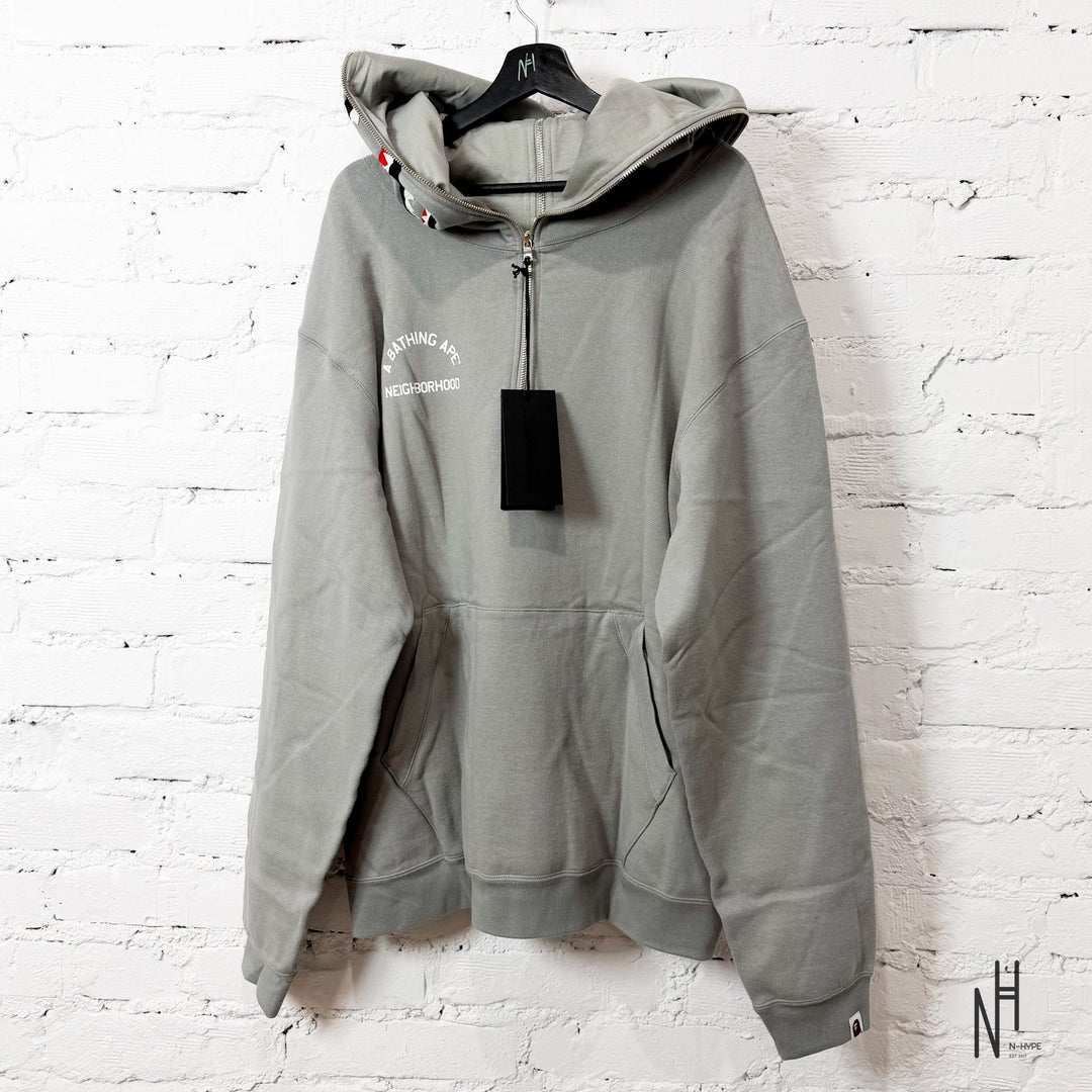 BAPE x Neighborhood Two Face Half Zip Pullover Hoodie Gray N-Hype męska bluza z kapturem