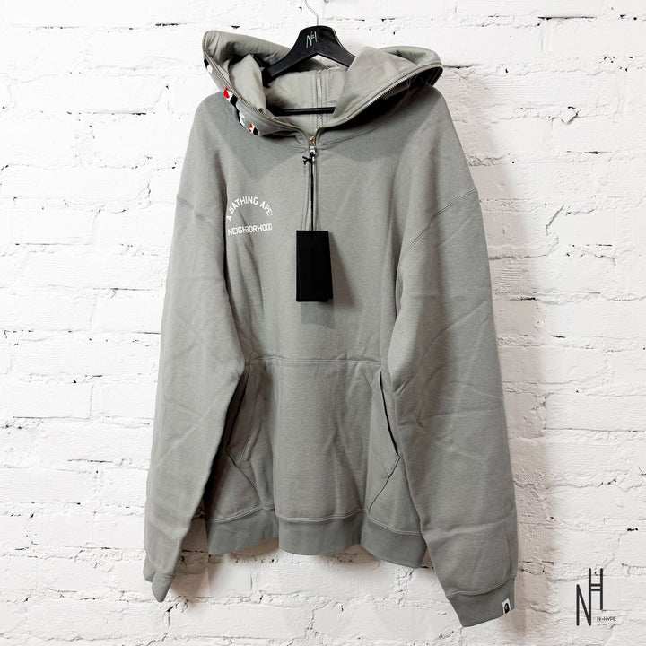 BAPE x Neighborhood Two Face Half Zip Pullover Hoodie Gray N-Hype męska bluza z kapturem