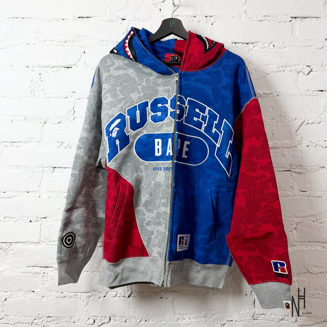 BAPE X RUSSELL Shark Full Zip Hoodie Multicolor N-Hype sweatshirt zip hoodie limited edition shark design.