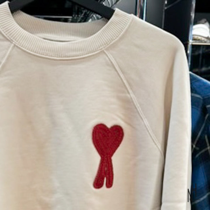 Beige Ami de Coeur Sweatshirt Red Patch N-Hype streetwear koszulka beige logo czerwone
