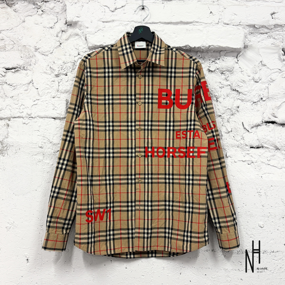 Burberry Classic Check Logo Shirt męska N-Hype polo rugby beżowo-czerwona