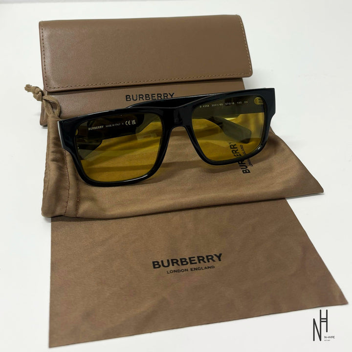 Burberry Knight Sunglasses Black Yellow czarne okulary z żółtymi soczewkami