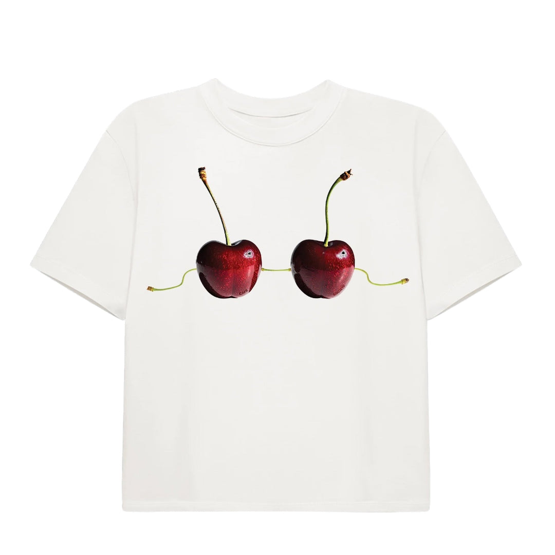 Cafe Societe Cropped T-shirt Cherry’s White N-Hype koszulka damska biała
