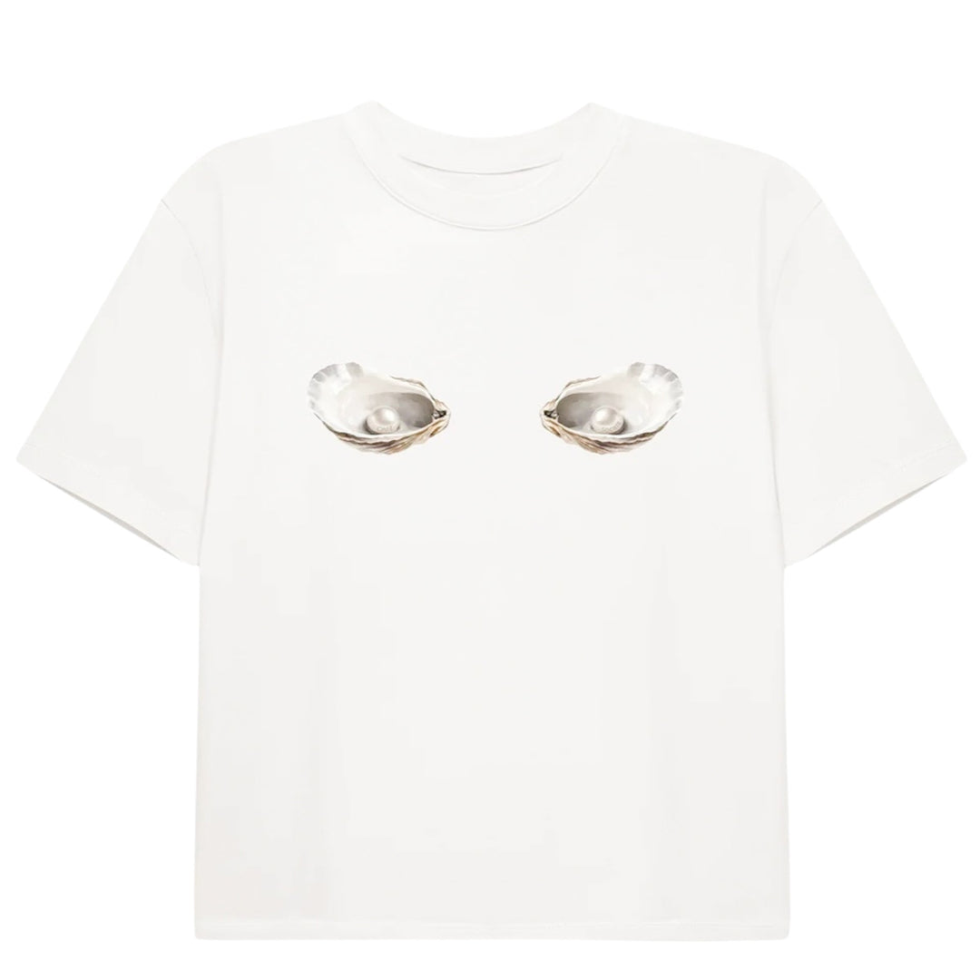 Cafe Societe Cropped T-shirt Oysters White N-Hype Women's Streetwear Top