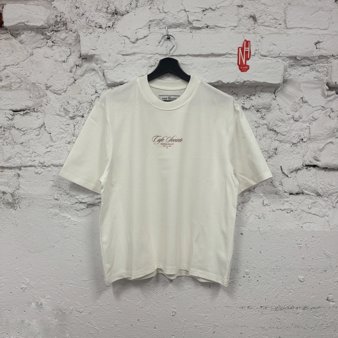 Cafe Societe Cropped T-shirt Reservation biała N-Hype