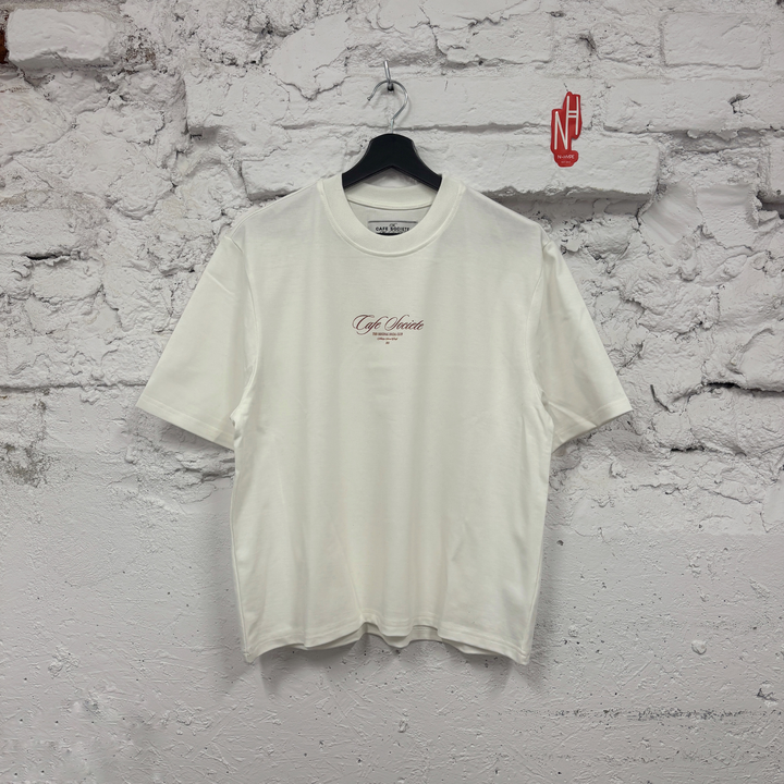 Cafe Societe Cropped T-shirt Reservation biała N-Hype