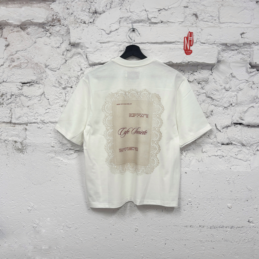Cafe Societe Cropped T-shirt Reservation biała N-Hype
