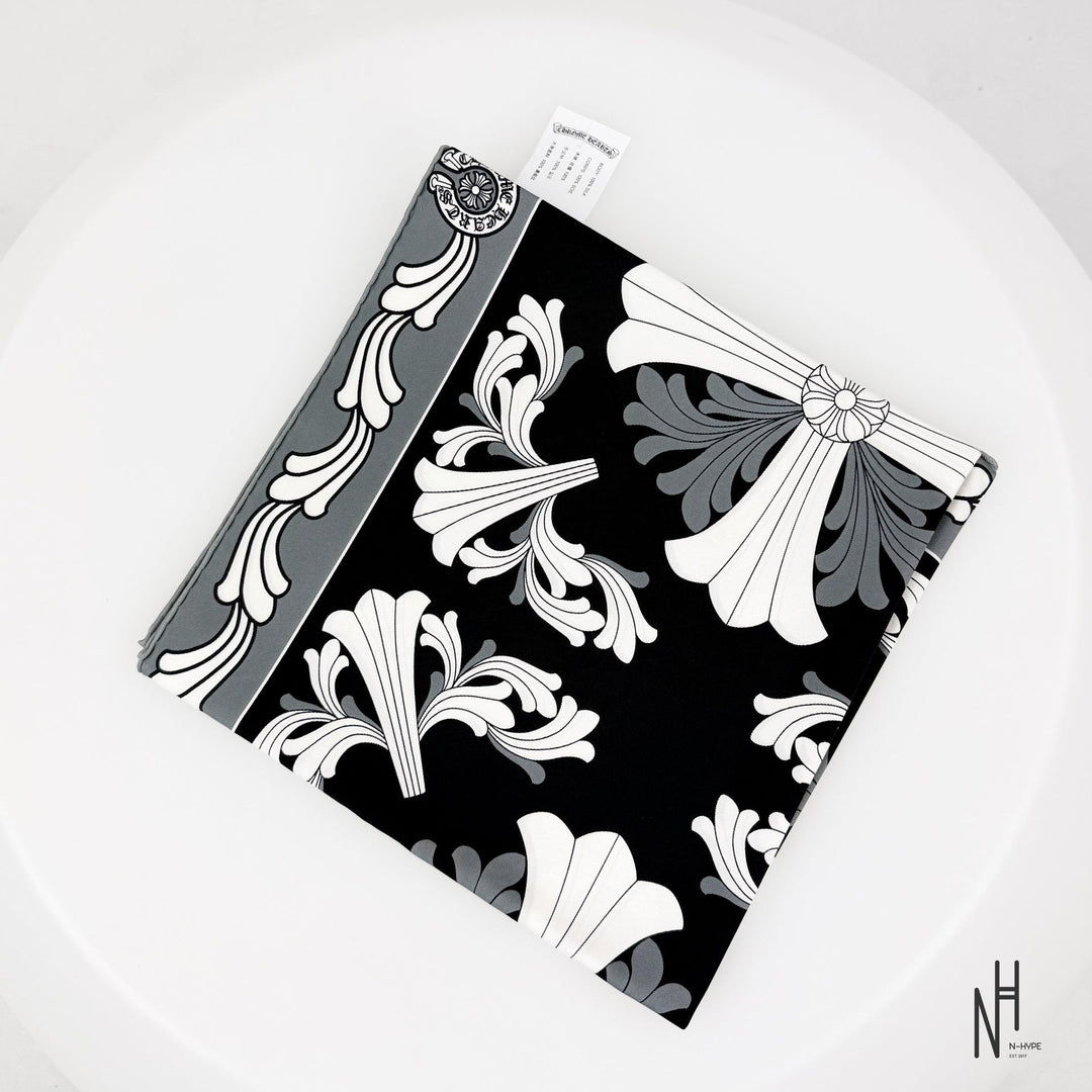 Chrome Hearts Cemetery Cross Silk Scarf Black N-Hype streetwear fashion accessories.