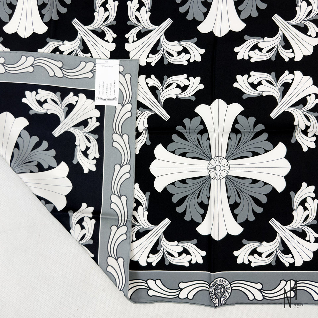 Chrome Hearts Cemetery Cross Silk Scarf / Black N-Hype streetwear fashion accessory.