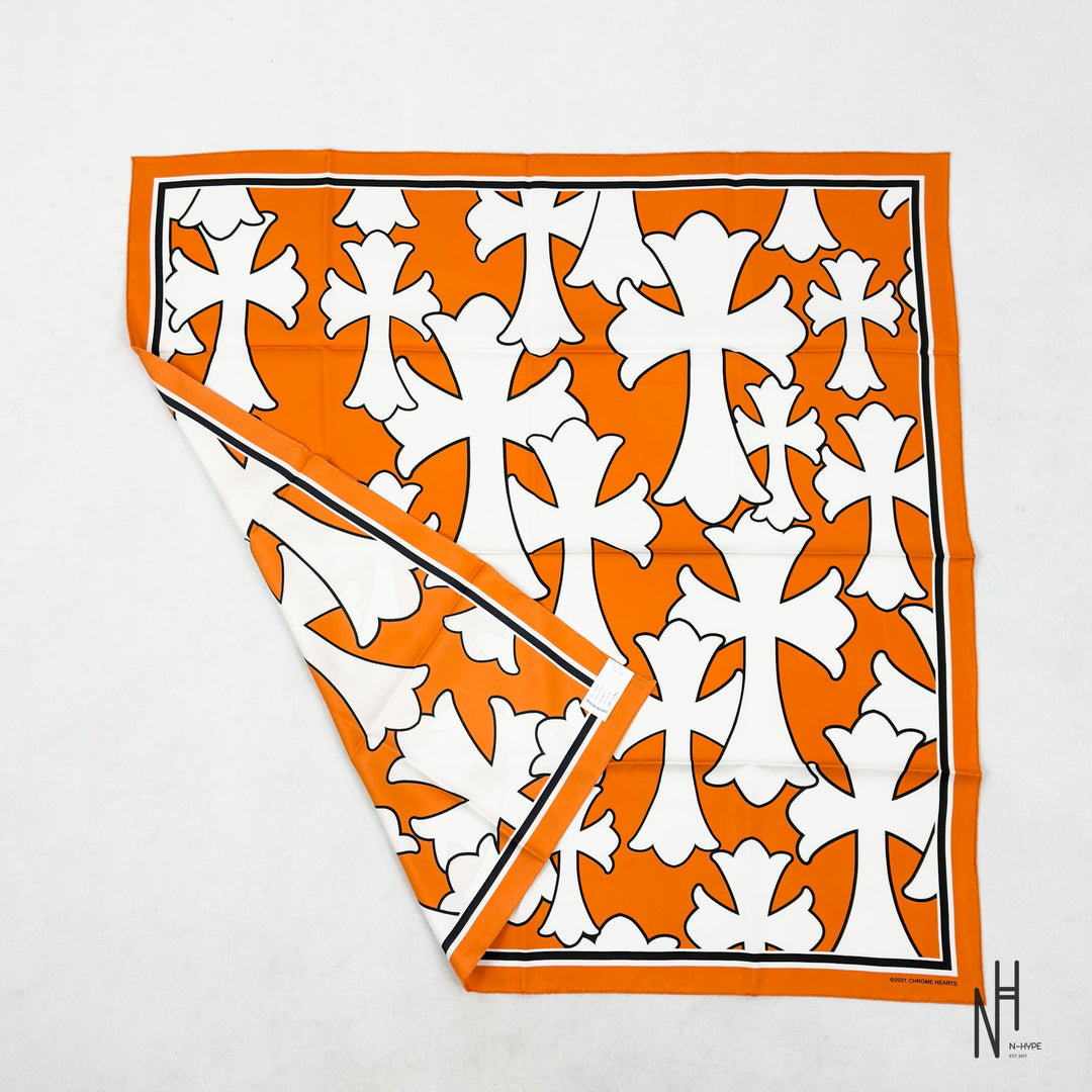 Chrome Hearts Cemetery Cross Silk Scarf orange N-Hype streetwear fashion accessories.