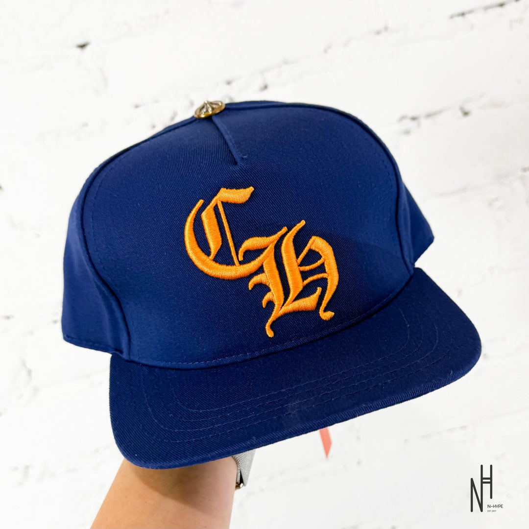 Chrome Hearts CH Blue & Gold Logo Trucker Hat czapka trucker w kolorze niebieskim i złotym N-Hype.