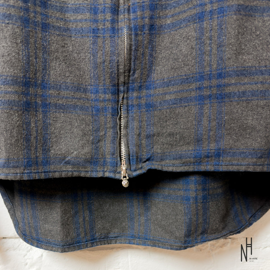 Chrome Hearts Checkered Zipper Dark Gray Navy Patched Shirt zipper detail