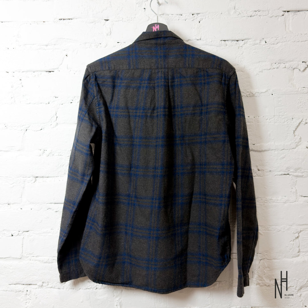 Chrome Hearts Checkered Zipper Dark Gray Navy Patched Shirt back view