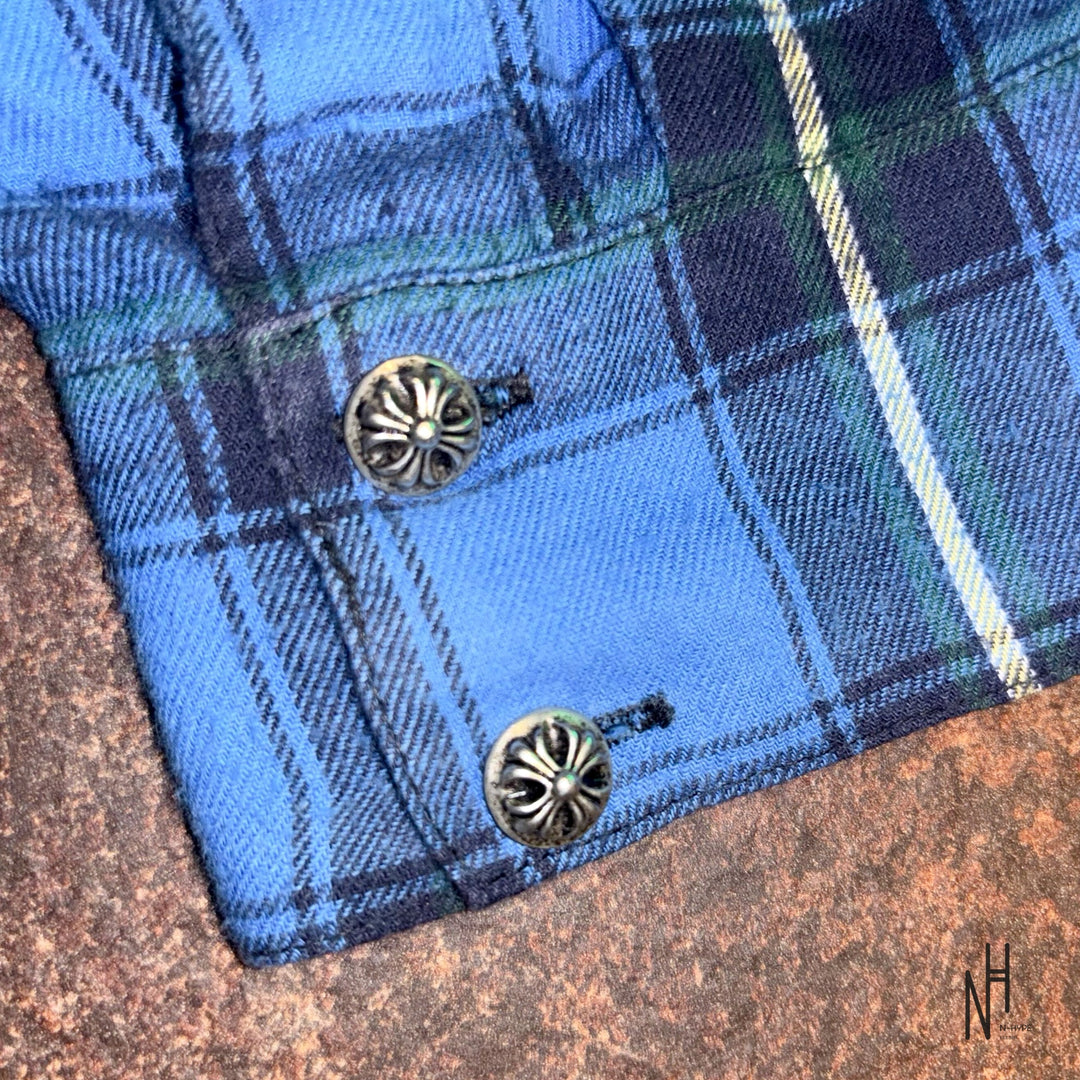 Chrome Hearts Cross Patched Flannel Shirt checkered blue koszula męska N-Hype