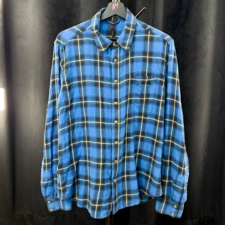 Chrome Hearts Cross Patched Flannel Shirt checkered blue N-Hype streetwear koszulka męska
