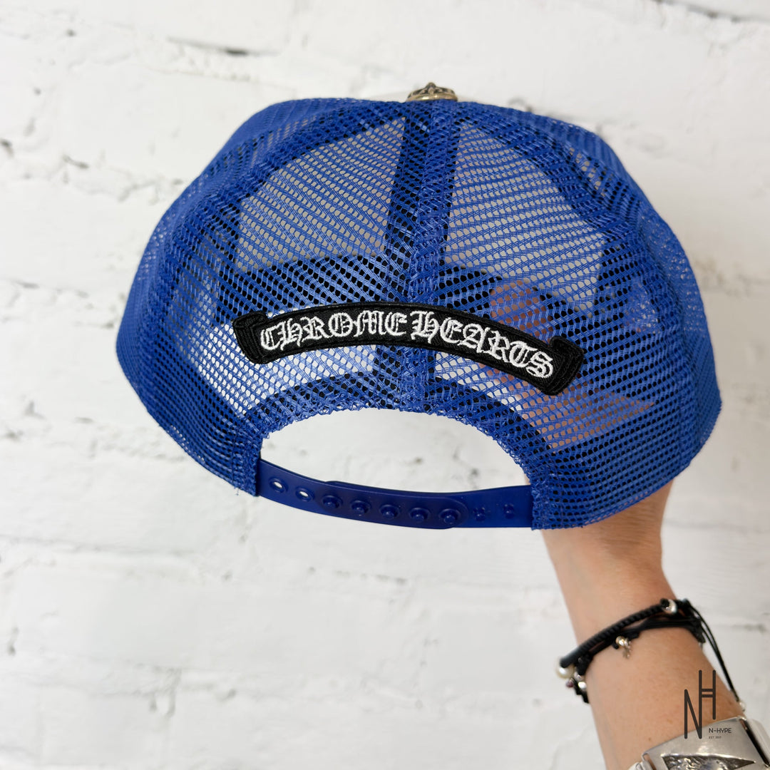 Chrome Hearts Eyechart Trucker Hat Blue/White/Red cap N-Hype streetwear fashion.