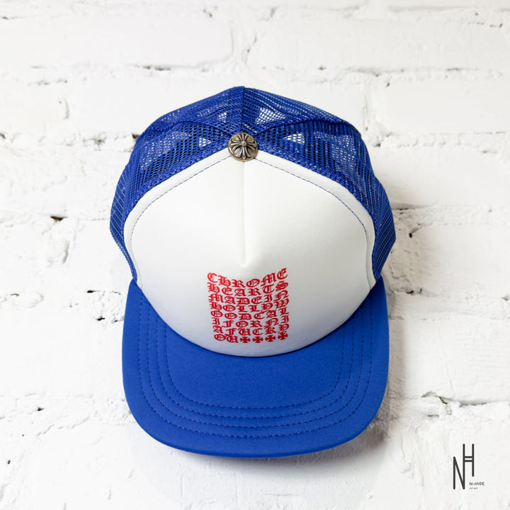 Chrome Hearts Eyechart Trucker Hat niebieski/biało-czerwony N-Hype.