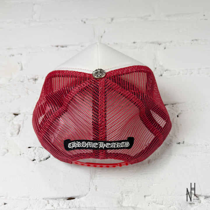 Chrome Hearts Eyechart Trucker Hat Red/White/Red N-Hype streetwear cap.