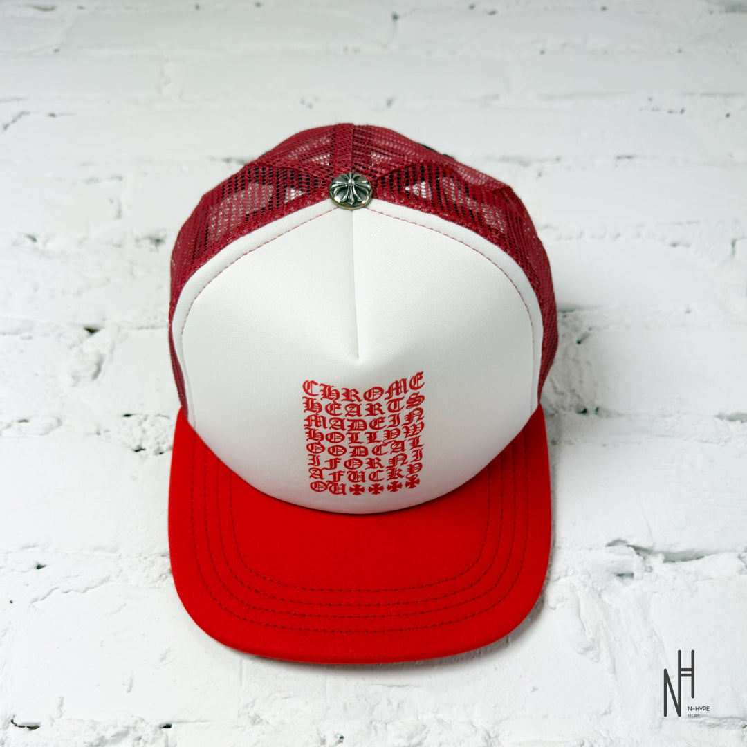 Chrome Hearts Eyechart Trucker Hat czerwono-biało-czerwony N-Hype.
