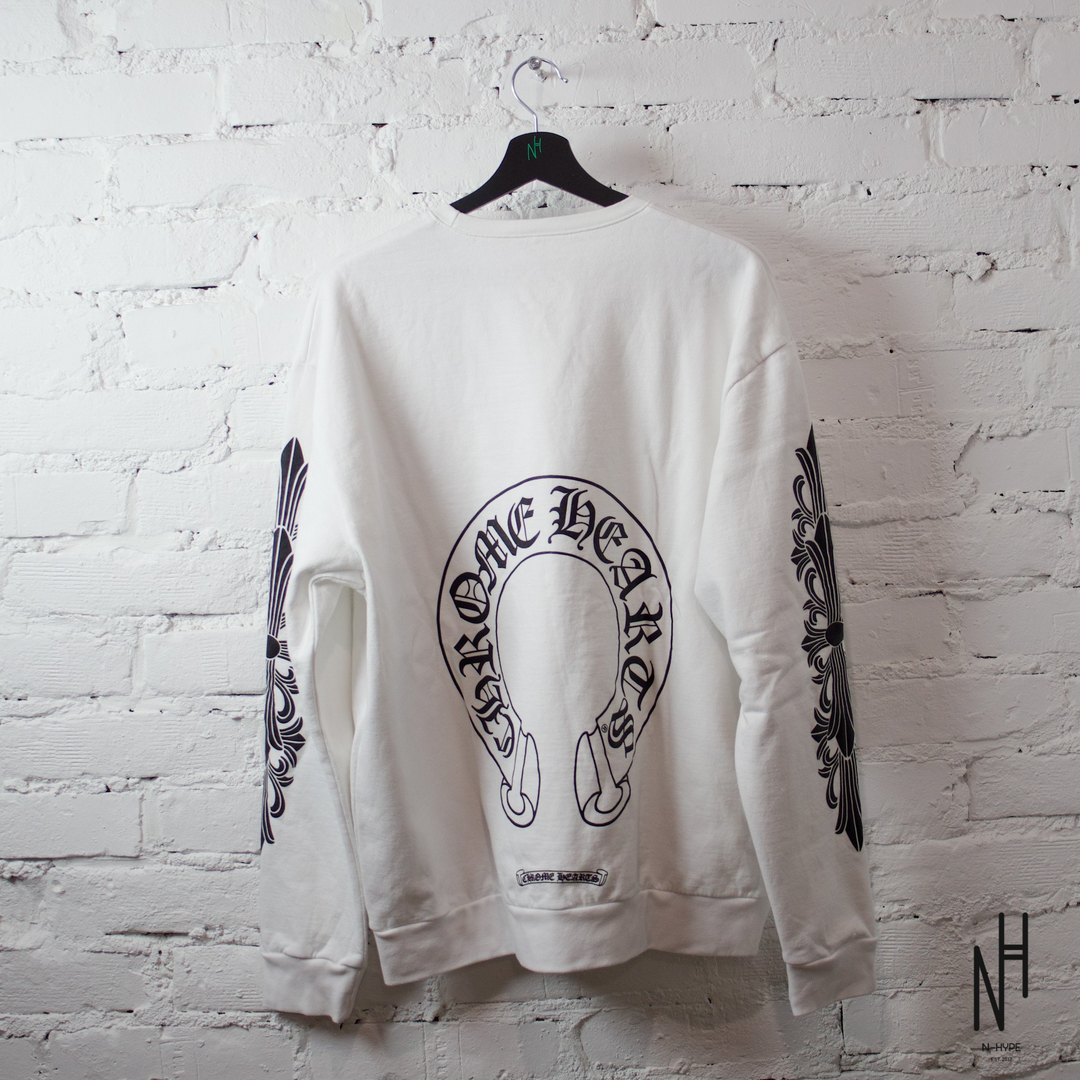 Chrome Hearts Floral Horseshoe Crewneck Sweatshirt White N-Hype Streetwear Fashion Sweatshirt