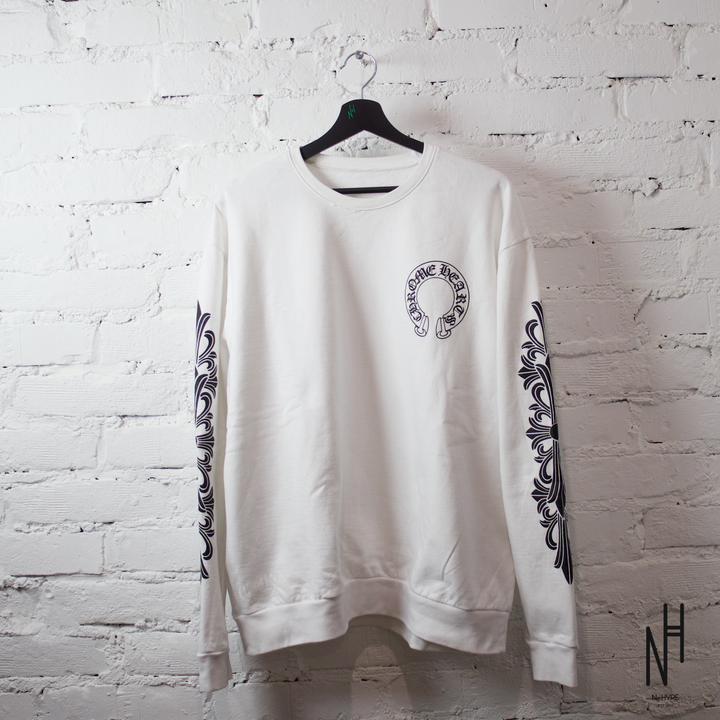 Chrome Hearts Floral Horseshoe Crewneck Sweatshirt White N-Hype streetwear sweatshirt men's fashion.