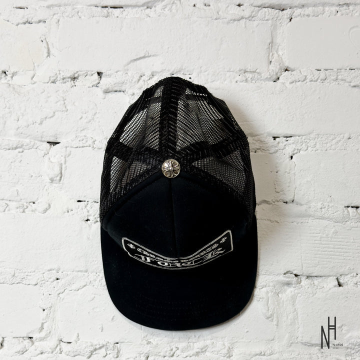 Chrome Hearts FUCK Hollywood Trucker Hat Black / Black N-Hype streetwear cap.