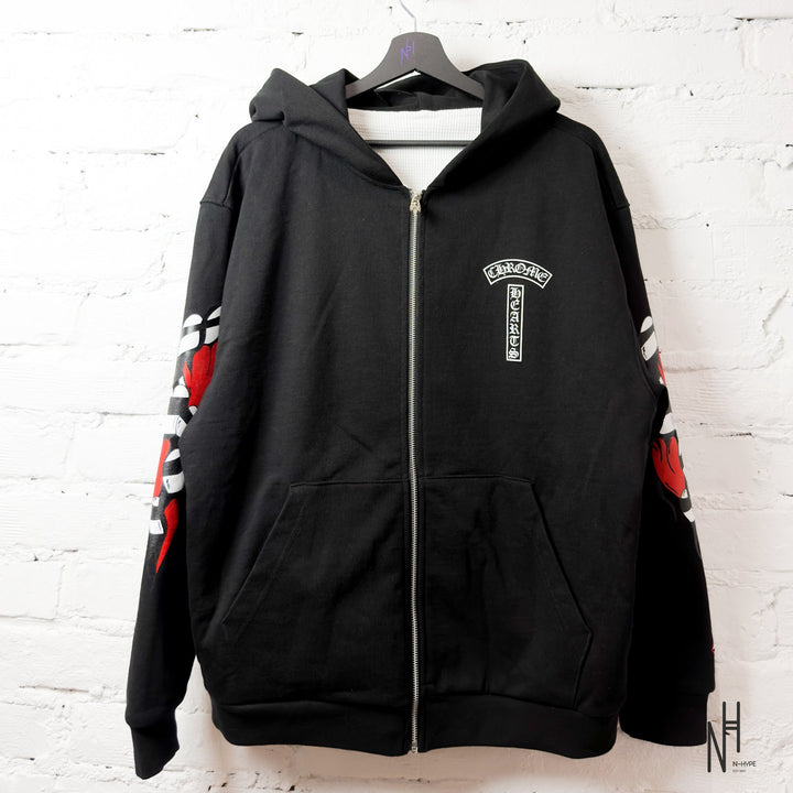 Chrome Hearts Heartsleeve Zip Hoodie Black N-Hype streetwear hoodie.