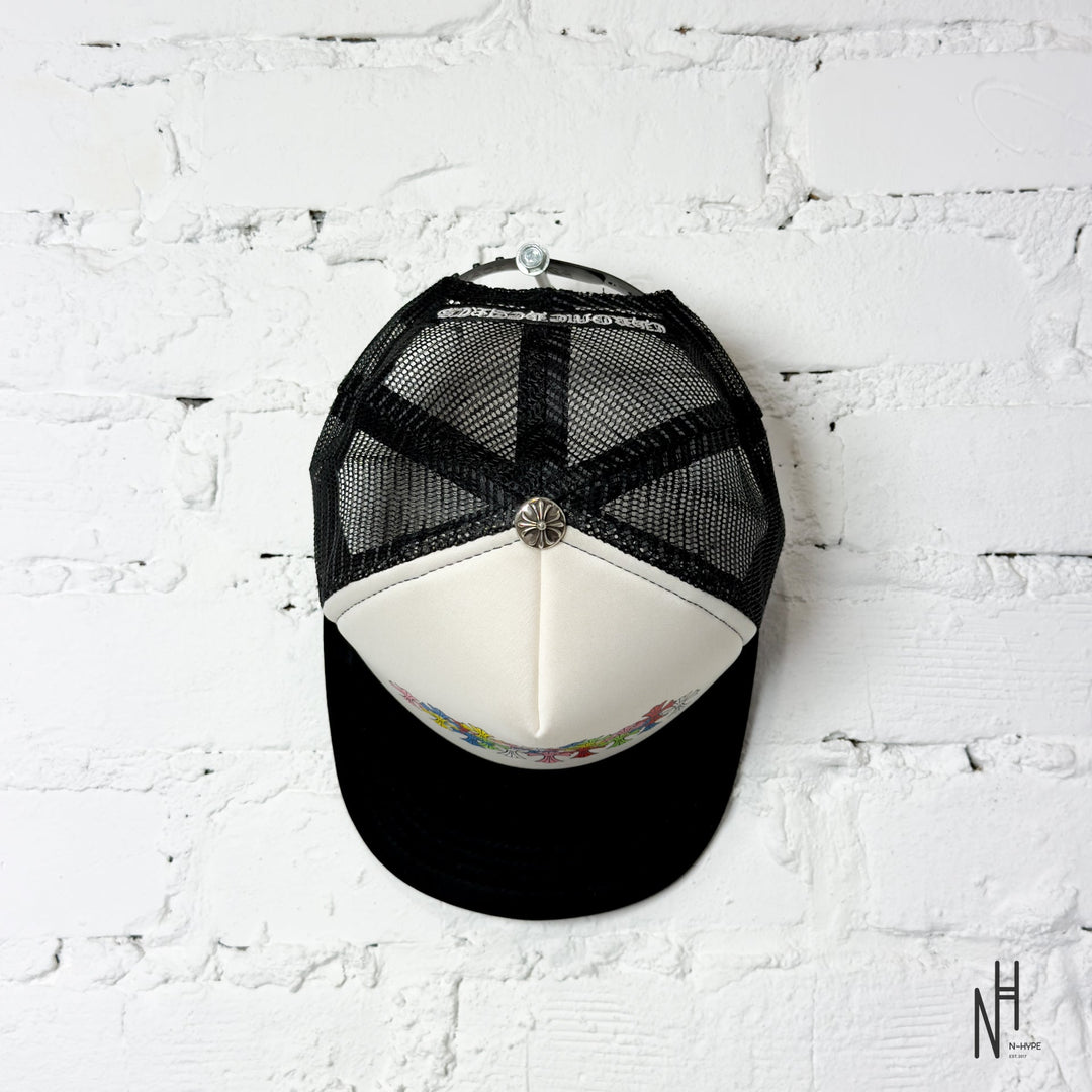 Chrome Hearts Multi Color Crosses Trucker Hat Black / White N-Hype trucker hat streetwear fashion black and white Chrome H...