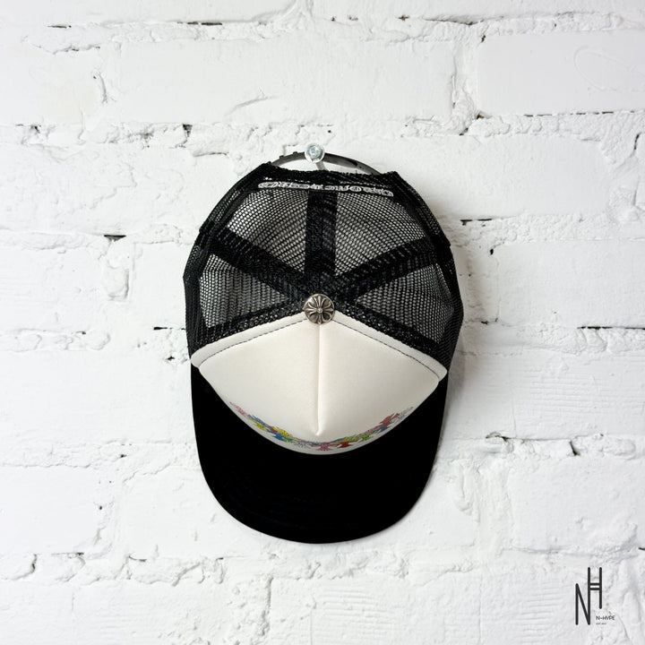 Chrome Hearts Multi Color Crosses Trucker Hat Black / White N-Hype trucker hat streetwear fashion black and white Chrome H...