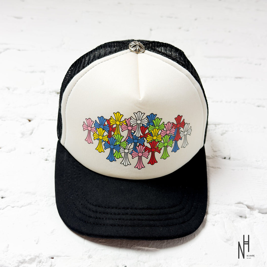 Chrome Hearts Multi Color Crosses Trucker Hat Black / White N-Hype streetwear cap