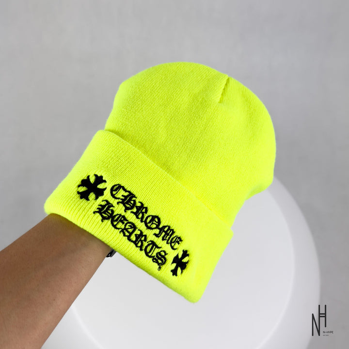 Chrome Hearts Neon Green Beanie z logo N-Hype