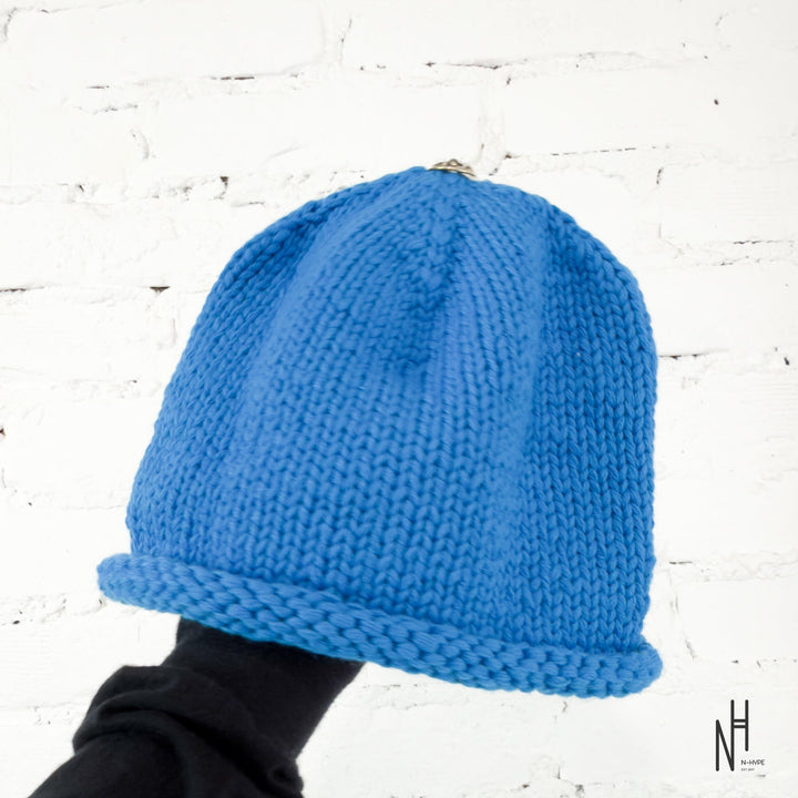 Chrome Hearts Purple Cemetery Cross Patch Cashmere Beanie Blue N-Hype streetwear hat.