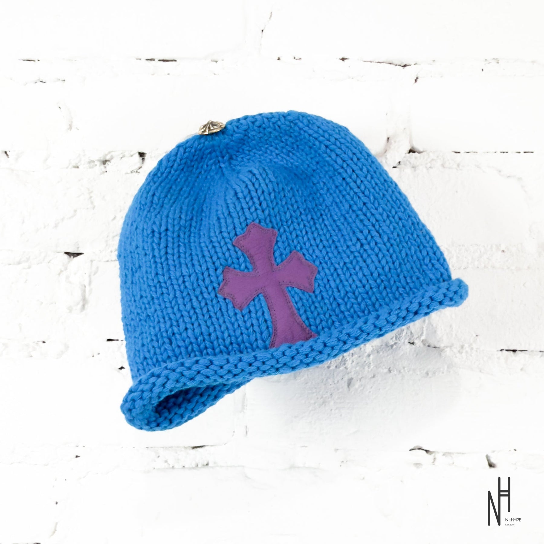 Chrome Hearts Purple Cemetery Cross Patch Cashmere Beanie Blue | N