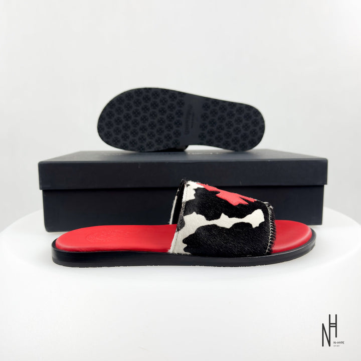 Chrome Hearts Red Cross Patch Cow Slides sandały męskie czerwone N-Hype