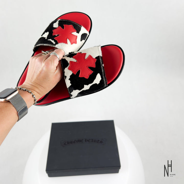Chrome Hearts Red Cross Patch Cow Slides buty slajdowe czerwone N-Hype.