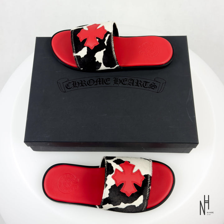 Chrome Hearts Red Cross Patch Cow Slides sandały męskie czerwone N-Hype