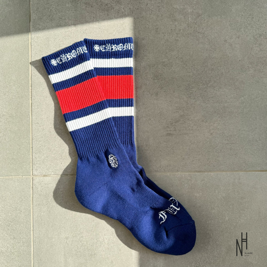 Chrome Hearts Stripe Socks Red/White/Navy N-Hype streetwear socks.