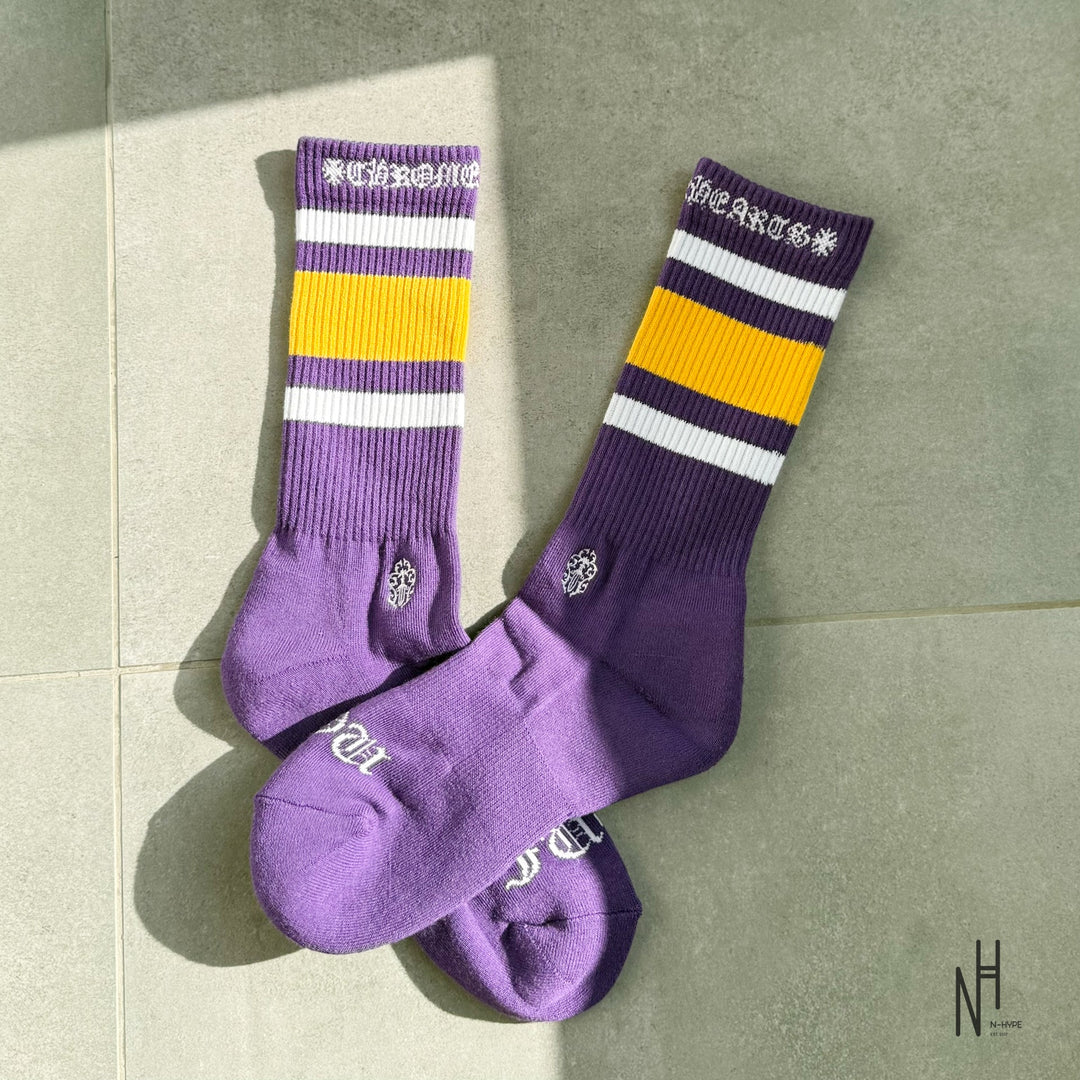 Chrome Hearts Stripe Socks Yellow/White/Violet N-Hype streetwear socks.