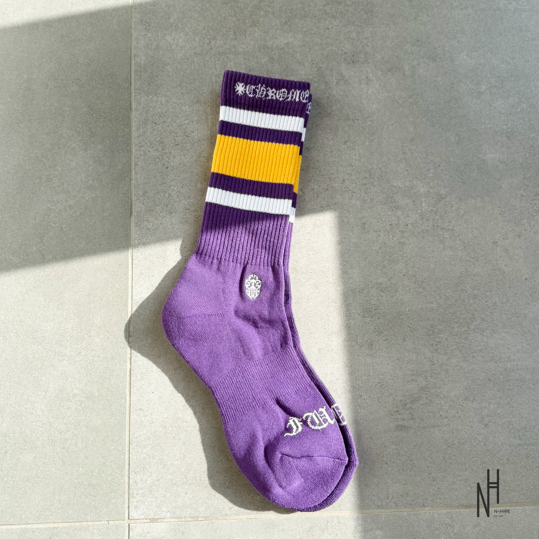 Chrome Hearts Stripe Socks Yellow/White/Violet N-Hype streetwear socks.