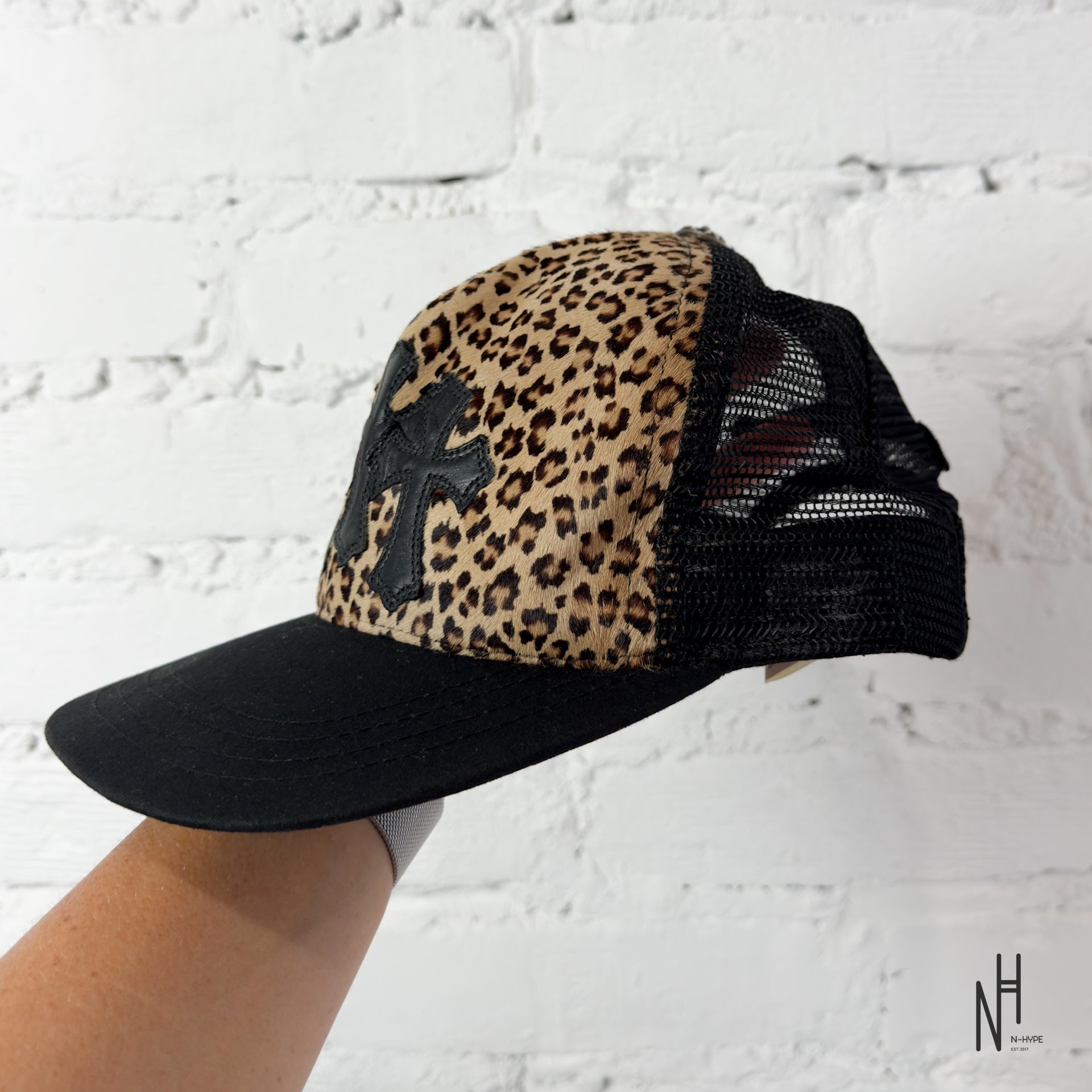 Chrome Hearts Triple Cross Patch Leopard Trucker Hat 'Multicolor