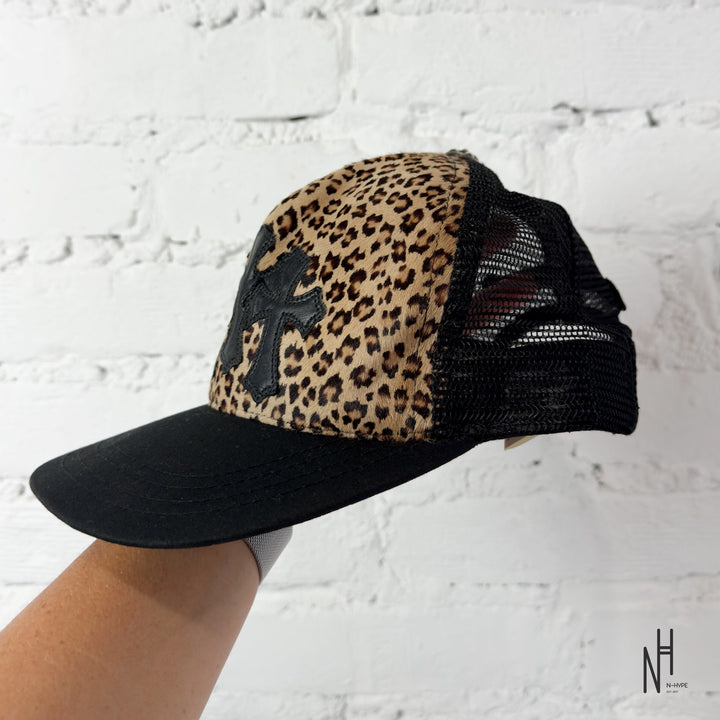 Chrome Hearts Triple Cross Patch Leopard Trucker Hat 'Multicolor' N-Hype streetwear kapelusz panterka.