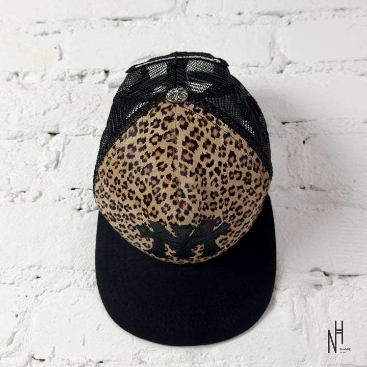 Chrome Hearts Triple Cross Patch Leopard Trucker Hat 'Multicolor' N-Hype streetwear cap.